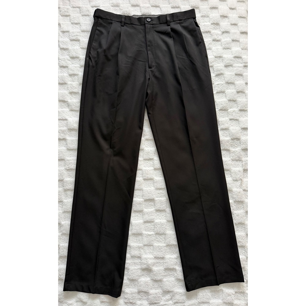 Haggar Cool 18 Pro Mens Pants 35x34 Black Classic Fit Pleated Dress Trousers - Picture 3 of 11